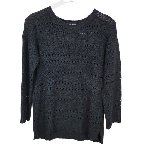 4/$25 -Cable & Gauge Black Open Knit Crew Neck Sweater - Size S - Picture 4 of 5